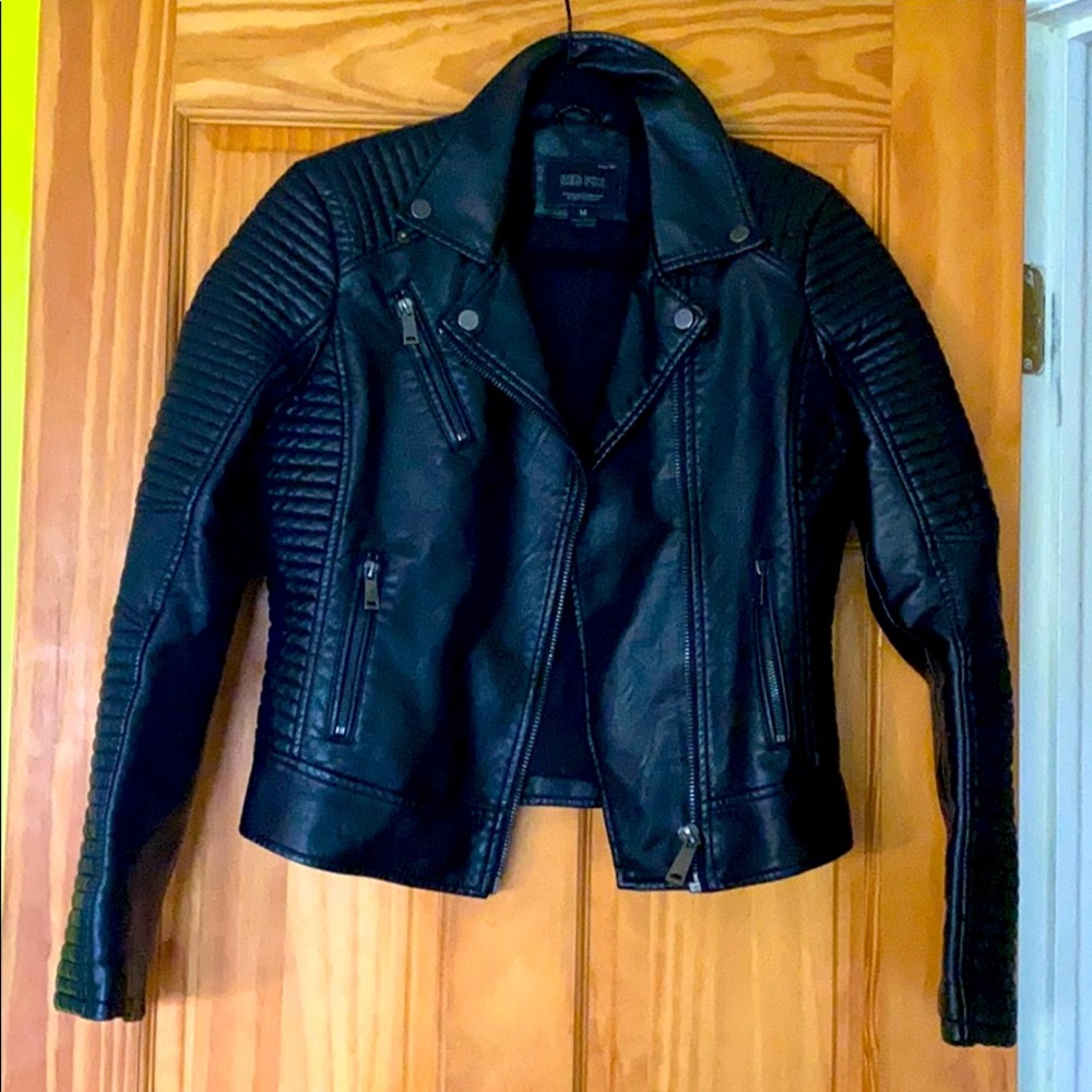 Textured Faux Leather Moto Jacket